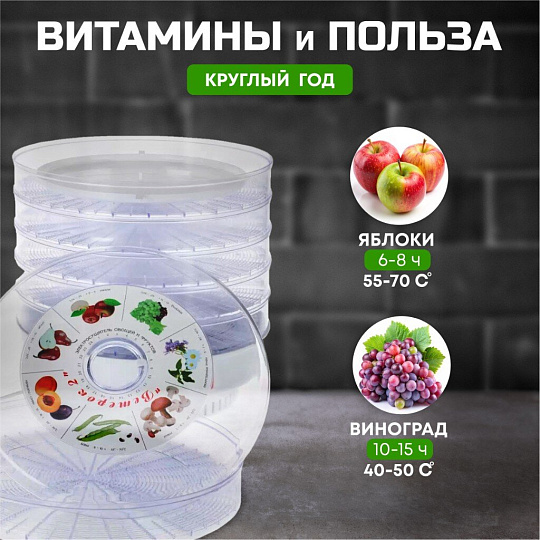 Сушилка для овощей, фруктов Ветерок-2 ЭСОФ-2-0,6/220-02, 6 поддонов, 600 Вт, + поддон для пастилы