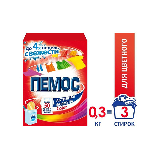 Стиральный порошок Пемос, 0.35 кг, автомат, для цветного белья, Color