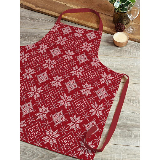 Фартук 60х70 см, 100% хлопок, рогожка, без кармана, Winterland, Снежный калейдоскоп красный, красный, 670935
