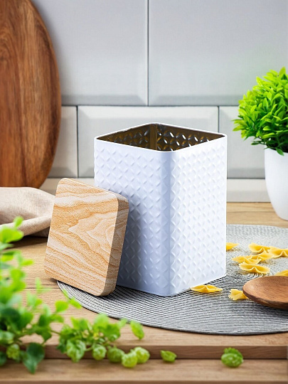 Банка для сыпучих продуктов, сталь, 1.6 л, 10.5х10.5х16 см, с крышкой, Y4-6418, белая