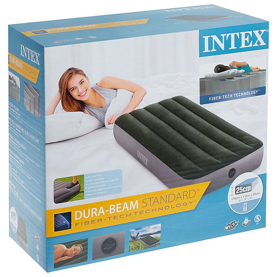 Матрас надувной Intex, 191х76х25 см, 64760, насос встроенный, ножной, 136 кг