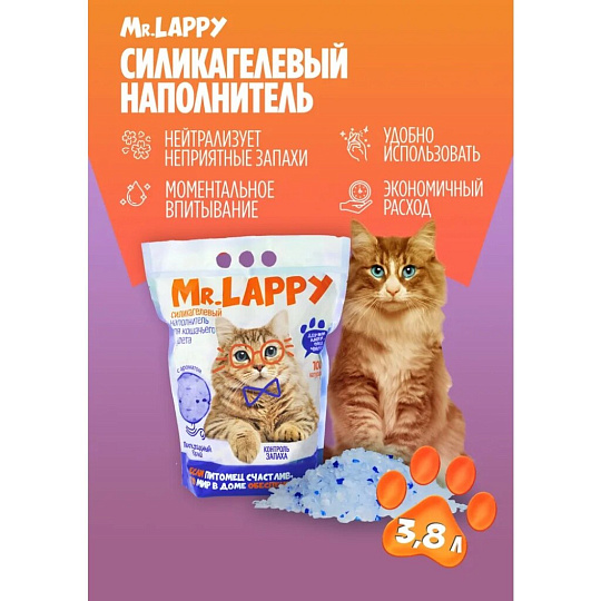 Наполнитель для лотка силикагелевый, 3.8 л, Mr.Lappy, Прохладный бриз