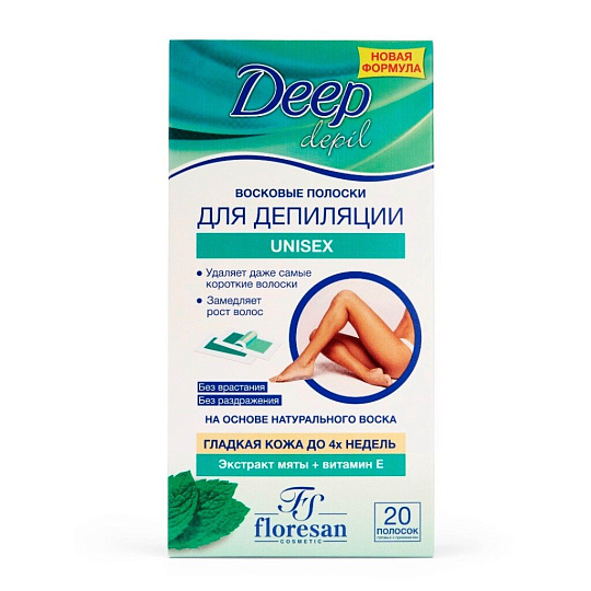 Восковые полоски для депиляции, Floresan Deep Depil, Unisex с мятой, 20 полосок