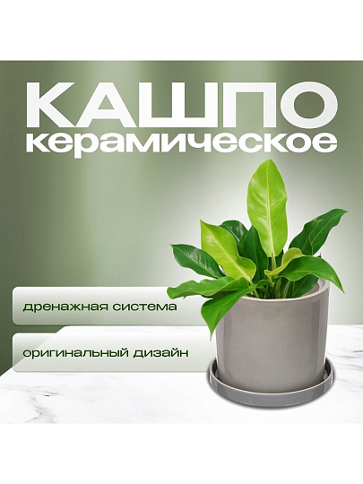 Горшок керамика, 21.5х21 см, для цветов, светло-серый, Лидер №1, 4082