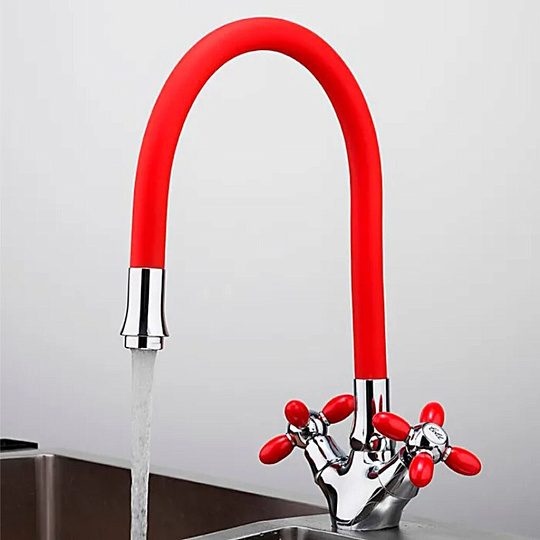 Смеситель для кухни, Frud, гибкий излив, с кран-буксой, красный, R44127-10