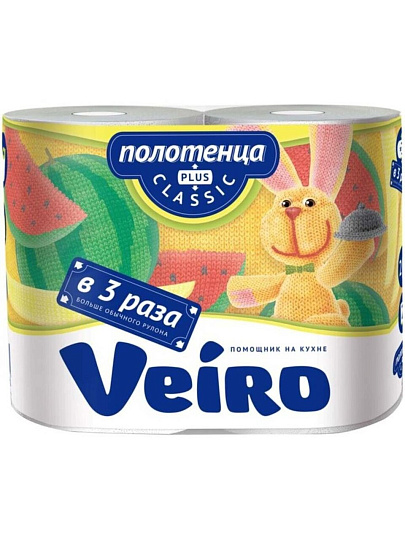 Полотенце бумажное 2 слоя, 2 рулона, белое, Veiro, Classic Plus, 6п22