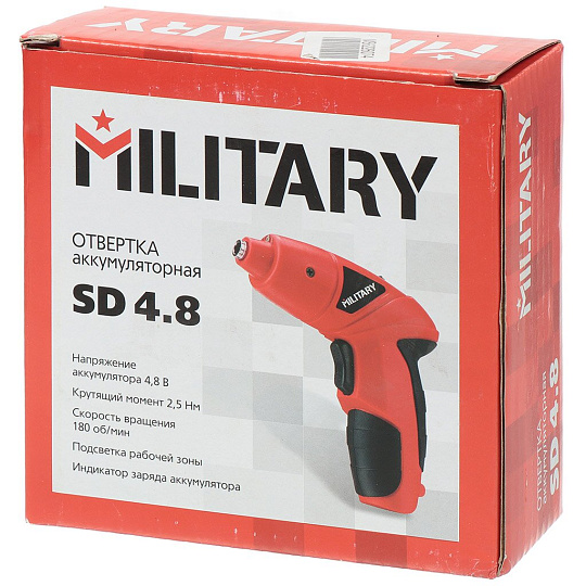 Отвертка аккумуляторная, Military, SD4.8, 4.8 В, 0.6 А.ч, Ni-Cd, 180 об/мин, коробка, 400863