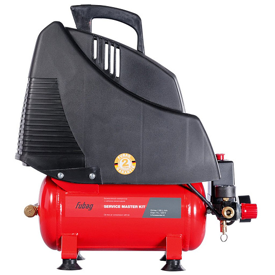 Компрессор безмасляный, Fubag, Service Master Kit, 1.1 кВт, поршневой, 6 л, 180 л/мин, 8 бар, прямой, 220В/50Гц, 12 кг, 8213790KOA604