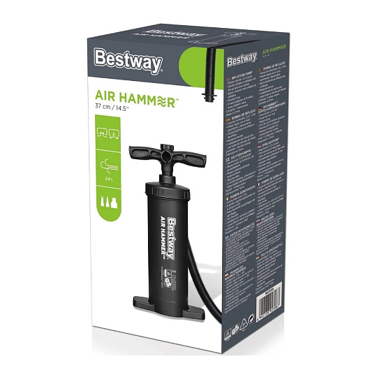 Насос воздушный ручной, 2.8 л, 37 см, 3 насадки, шланг, Bestway, 62086