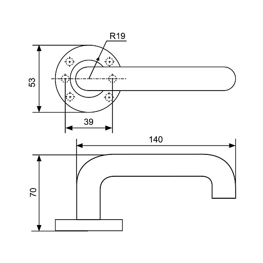 Ручка дверная Стандарт, 0203 SS (35-70) INOX, 14 871, нержавеющая сталь