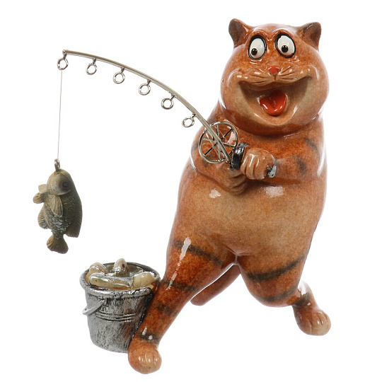 Фигурка декоративная полистоун, Кот-рыбак, 15х10.5х14.5 см, A020284
