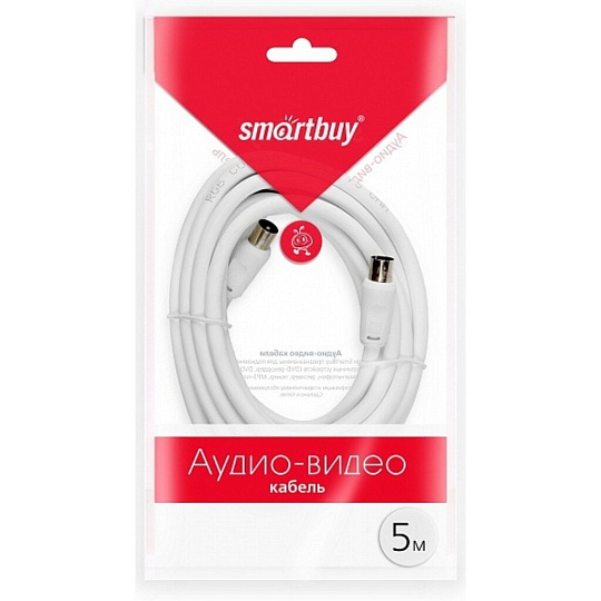Провод антенный, 5 м, разъемы M-F, белый, Smartbuy, K-TV235-50