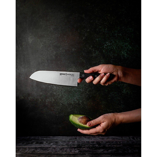 Нож кухонный Samura, Harakiri, сантоку, нержавеющая сталь, 17.5 см, рукоятка пластик, SHR-0095B/K