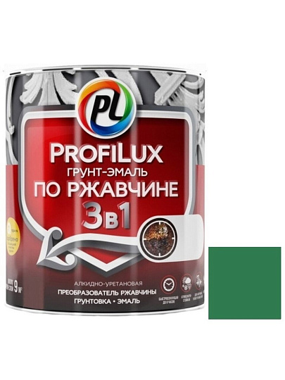 Грунт-эмаль Profilux, 3в1, по ржавчине, алкидно-уретановая, зеленая, 0.9 кг