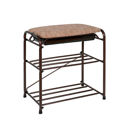 Полка для обуви, металл, 3 секции, 45х30х48 см, с сиденьем и ящиком, медный антик, ЗМИ, ПДОсСя 341 Б М