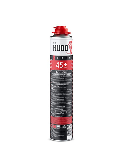 Пена монтажная KUDO, Fire Proof 45+, профессиональная, 45 л, 1 л, 900 г, огнестойкая, всесезонная, KUPPF10U45+