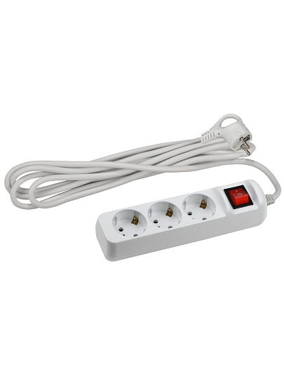 Удлинитель бытовой 3 гнезда, 5 м, ПВС, 3х0.75 мм², с заземлением, 10 А, выключатель, Эра, UX-3es-5m, Б0035755