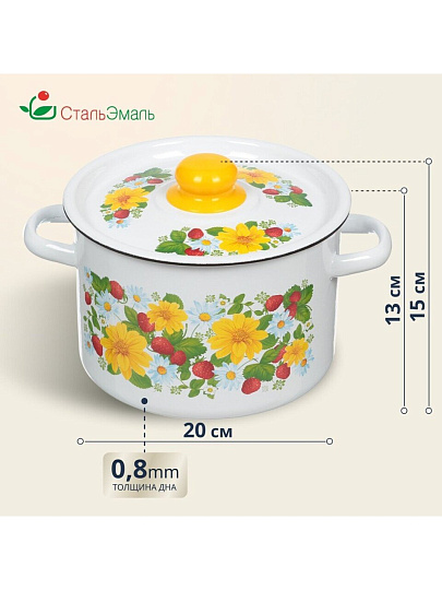 Кастрюля эмалированная сталь, 4.5 л, крышка сталь, СтальЭмаль, 1с17с, в ассортименте, индукция