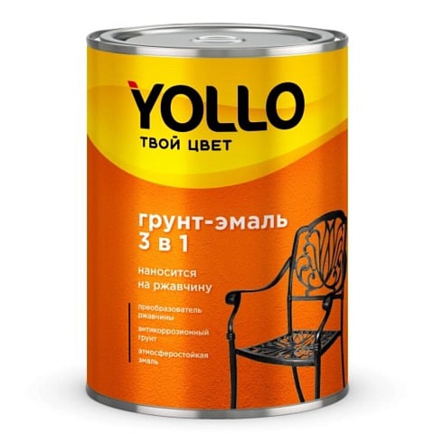 Грунт-эмаль Yollo, по ржавчине, алкидная, черная, 0.9 кг