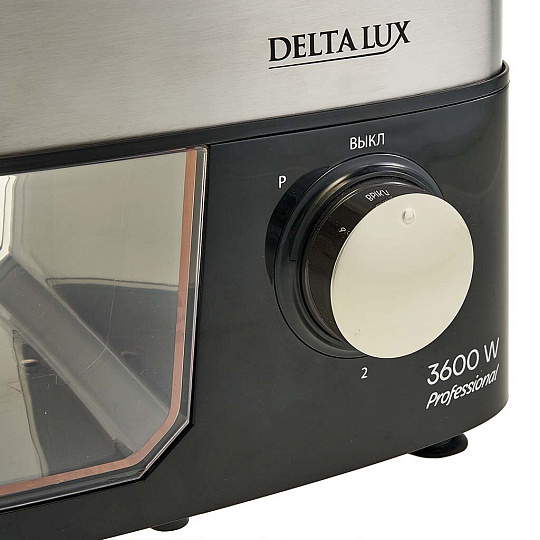 Мясорубка электрическая Delta Lux, DE-602M, 3600 Вт, реверс, 2.5 кг/мин, нержавеющая сталь, 3 насадки, с отсеком для хранения насадок