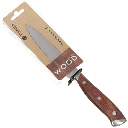 Нож кухонный Daniks, Wood, универсальный, нержавеющая сталь, 12.5 см, рукоятка дерево, 160939-4