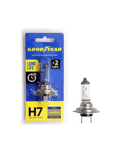 Лампа автомобильная Goodyear, Long life Н7, GY017123, 12V 55W PX26d