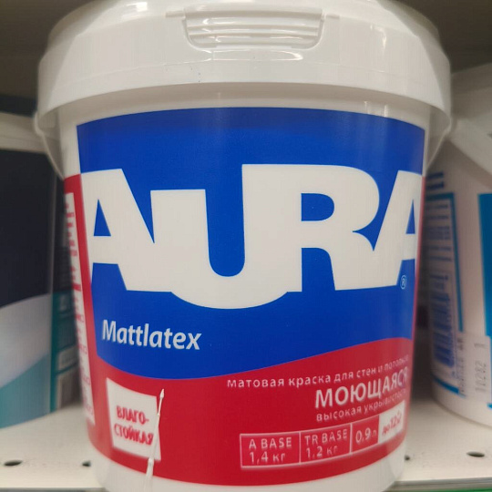 Краска водно-дисперсионная, Aura, Mattlatex, акриловая, универсальная, моющаяся, влагостойкая, матовая, 0.9 л