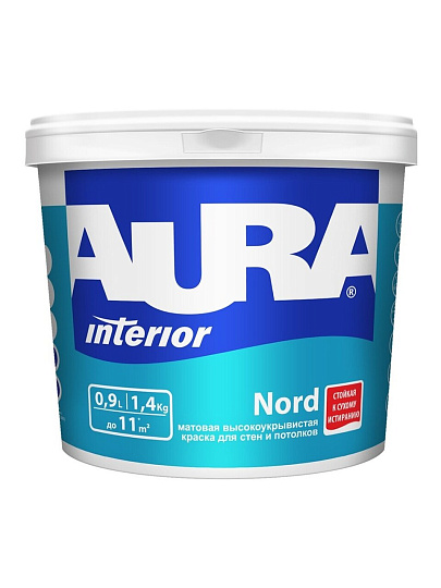 Краска водно-дисперсионная, Aura, Nord, акриловая, интерьерная, матовая, 0.9 л
