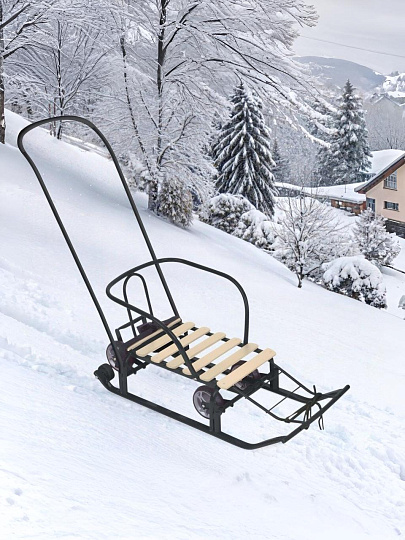 Санки Тимка 5 Универсал, Т5У/Ч, переставная ручка, ремень безопасности, колеса на полозьях, черные, Nika