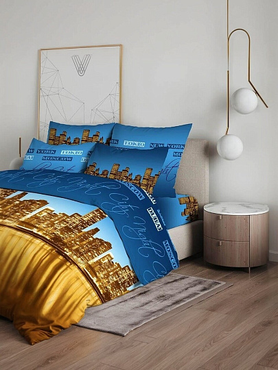 Постельное белье 1.5-спальное, простыня 150х214 см, 2 наволочки 70х70 см, пододеяльник 145х215 см, Василиса, бязь, Ночной город 3698/1