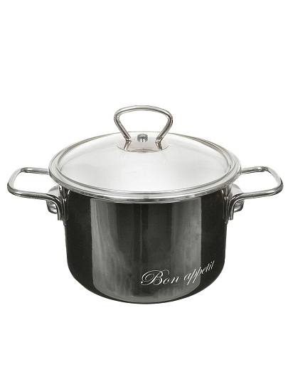Кастрюля эмалированная сталь, 2 л, крышка стекло, Vitross, Bon Appetit, 8SD165S/8SB185S, мокрый асфальт, индукция