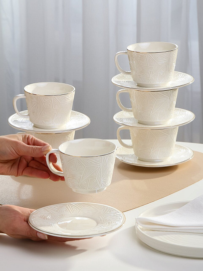 Набор чайный фарфор, 12 предметов, на 6 персон, 230 мл, Jewel, Опал, ПС0004-14