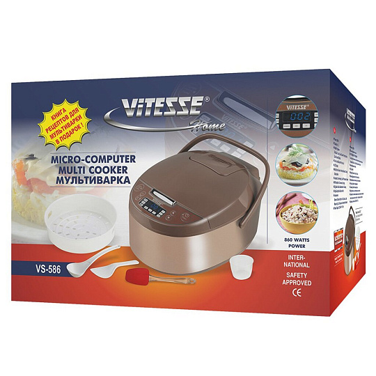Мультиварка Vitesse, VS-586, 9 программ, 4 л, 860 Вт, тефлоновое покрытие чаши, антипригарное покрытие, термоизоляционный корпус