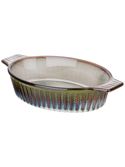 Форма для запекания керамика, 19х31х6.5 см, 1.3 л, круглая, Agness, Reactive Green, 780-113