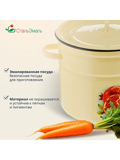 Кастрюля эмалированная сталь, 9 л, крышка сталь, СтальЭмаль, 1с200с, в ассортименте, индукция