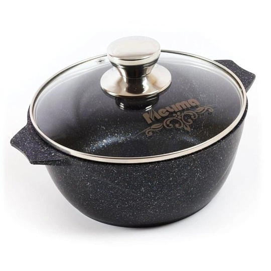 Кастрюля алюминий, антипригарное покрытие, 3 л, с крышкой, крышка стекло, Мечта, Гранит star, 43803