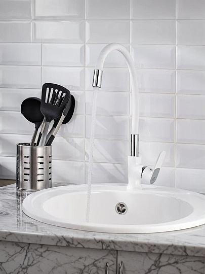 Смеситель для кухни, РМС, гибкий излив, с картриджем, белый, SL123W-016F-1