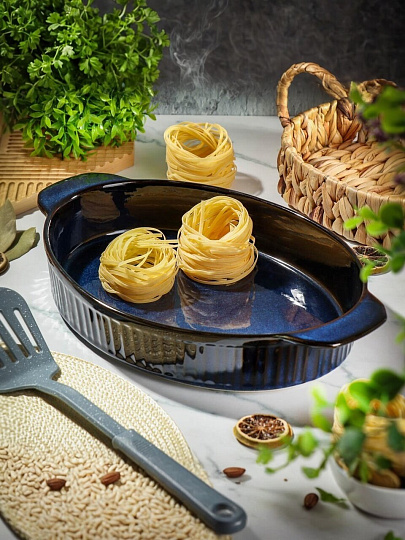 Форма для выпечки керамика, 36.4х22.7х6 см, 2.4 л, овальная, синяя, Daniks, Мун Стайл, Y4-8736