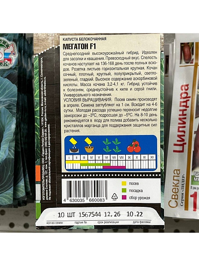 Семена Капуста белокочанная, Мегатон F1, цветная упаковка, Тимирязевский питомник