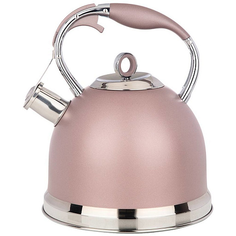 Чайник Agness со свистком, 3л c индукцион. капсульным дном цвет: розовый, 937-850