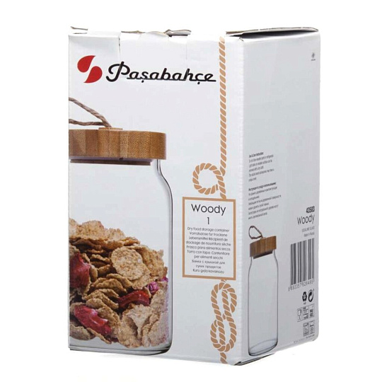 Банка для сыпучих продуктов, стекло, 0.86 л, с крышкой, Pasabahce, Woody, 43583B