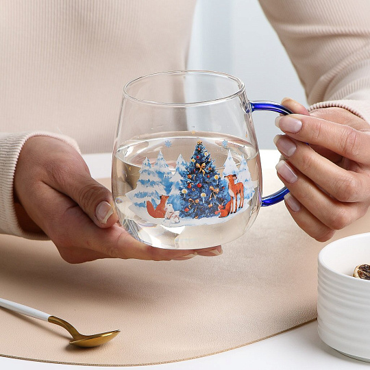 Кружка стекло, 400 мл, 7.5х8.5 см, Зимняя сказка, Daniks