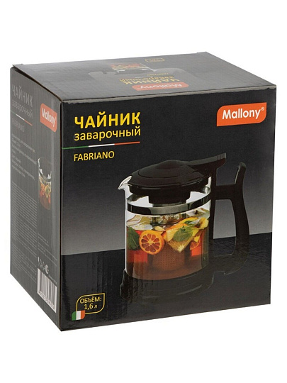 Чайник заварочный стекло, 1.6 л, Mallony, Fabriano, 910130, черный