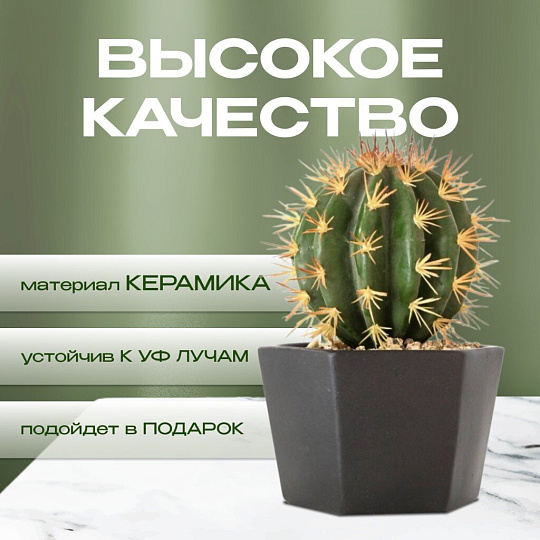 Кашпо керамика, 0.7 л, 12х8.5 см, шестигранник, черное, Эджес №2, 049720
