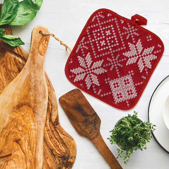 Прихватка 18х18 см, 100% хлопок, красная, Winterland, Снежный калейдоскоп, 670937