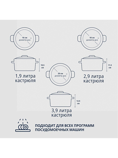 Набор посуды нержавеющая сталь, 6 предметов, кастрюли 1.9, 2.9, 3.9, DNN3, SD-A17-6