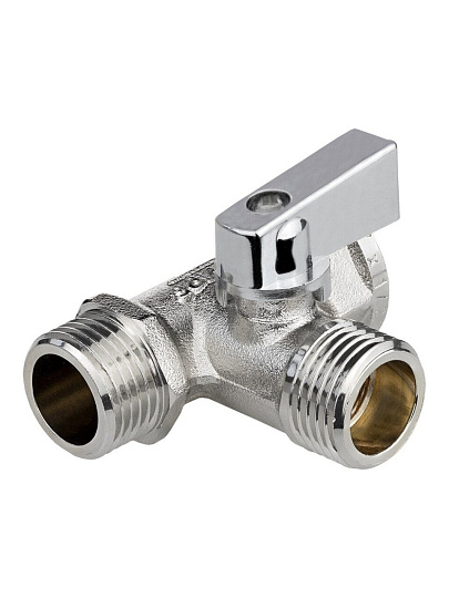 Кран для бытовых приборов, 1/2"х1/2"х1/2", г-ш-ш, латунь, трехходовой, ручка-флажок, шаровой, MasterProf