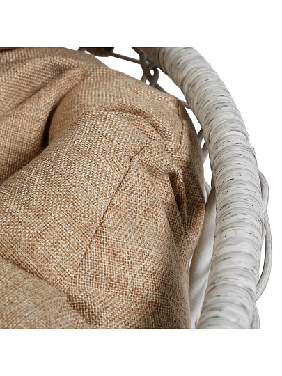 Кресло искусственный ротанг, Папасан Home мини, 81х68х77 см, белое, подушка беж. рогожка, 12870101