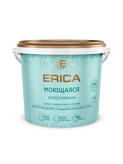 Краска водно-дисперсионная, Erica, акриловая, универсальная, моющаяся, влагостойкая, матовая, белая, 6.5 кг