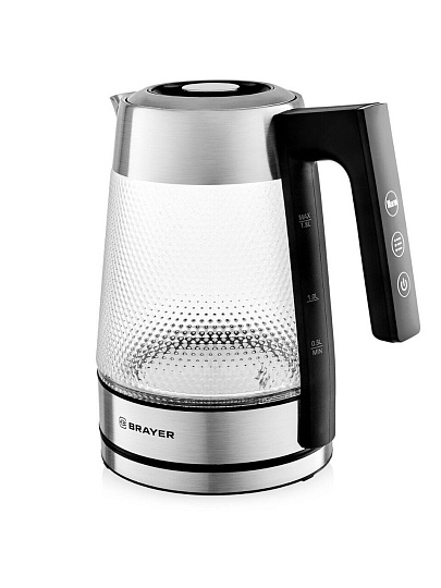 Чайник электрический Brayer, BR1079, 1.8 л, 2200 Вт, скрытый нагревательный элемент, стекло